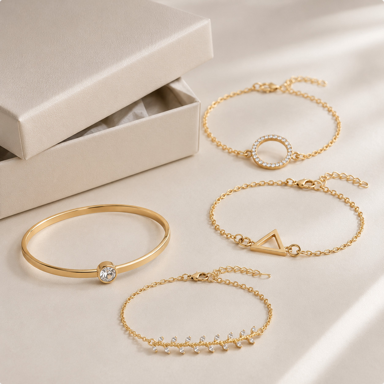 Geometric Charm Bracelet Set 4 Piece Adjustable Layered Bracelets