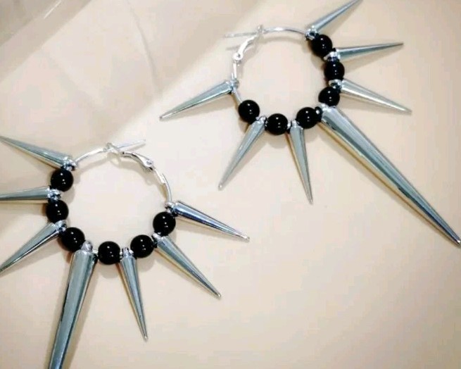 Gothic,Punk, , Long Spike &bead Hoop Earrings. Lightweight Teens,adults, Nwt