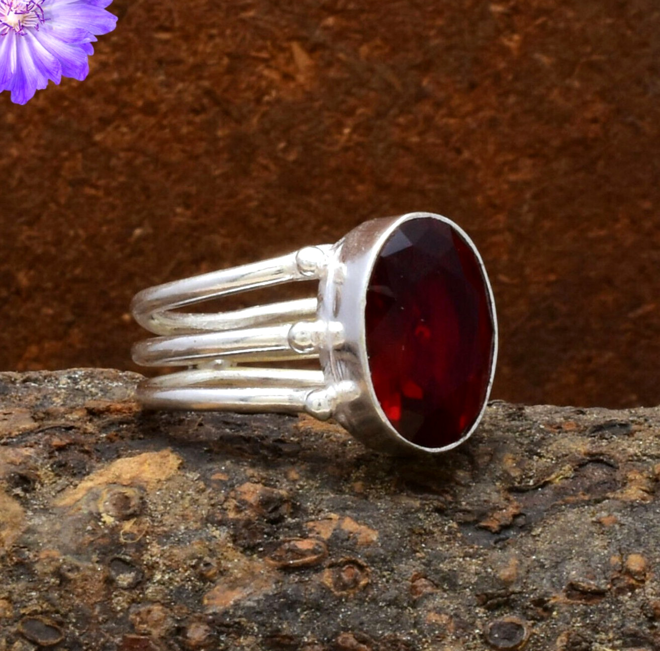 Mozambique Garnet Gemstone Handmade 925 Sterling Silver Ethnic Jewelry Ring