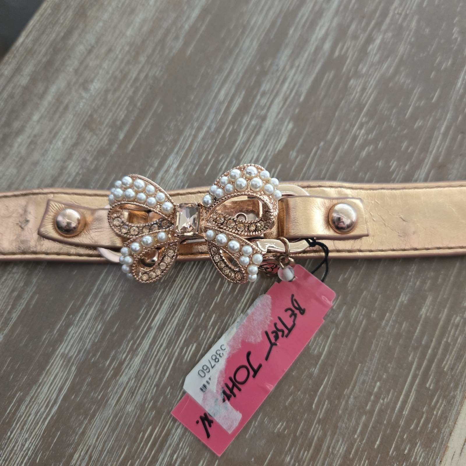 Betsey Johnson Authentic Gold Colored Jeweled Bow Bracelet Adjustable