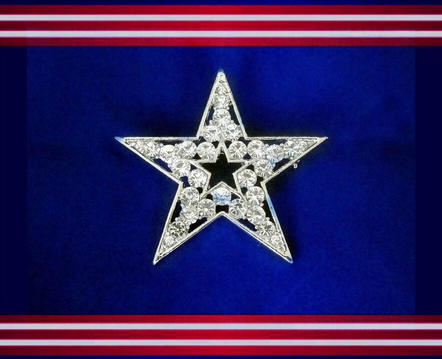CLEAR RHINESTONE SILVER WHITE GOLD PLATED 5 POINT STAR PIN BROOCH CHRISTMAS GIFT