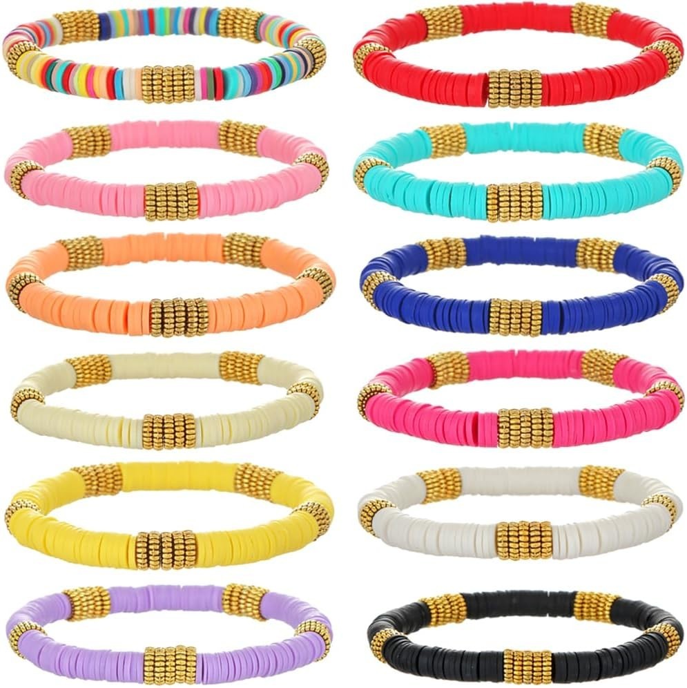12 Adjustable Vinyl Clay Disc Bracelets for Women – Stylish Friendship Set