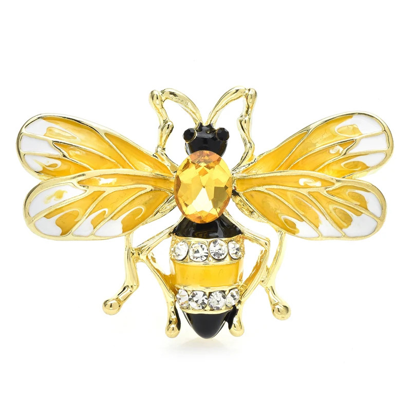 Cute Enamel Bee Gold Brooch Pin – Rhinestone Insect Jewelry, Unisex Summer Gift