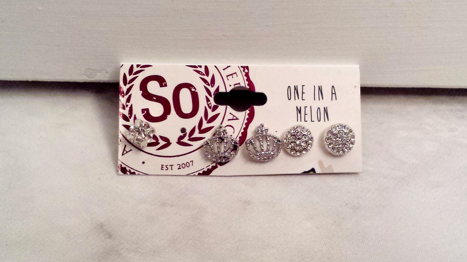 Silver Sparkly Round Rhinestone Crown & Single Stud Earrings 2 Pairs 1 Single
