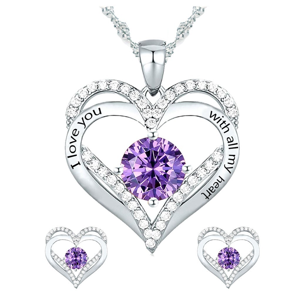 925 Silver Birthstone Necklace/Gift for Wife /Gift for Girlfriend –Free Earrings