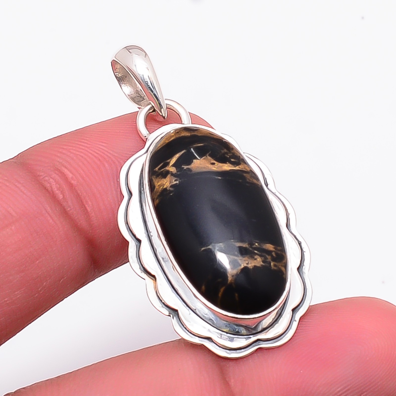 Copper Black Turquoise Gemstone 925 Sterling Silver Pendant 1.65″ P10890123812