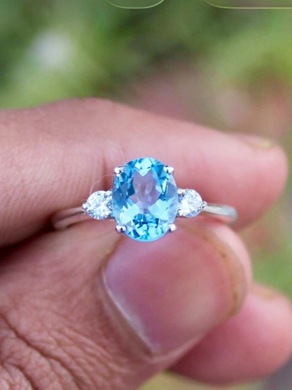 Swiss Blue Topaz and CZ Accent Sterling Silver Ring – (size 4 3/4)