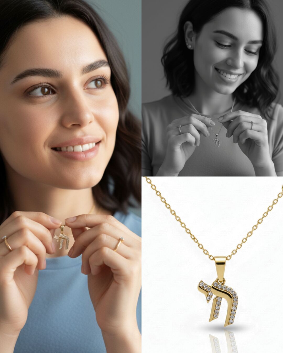 Pave Chai Necklace 925 Yellow Gold Plated CZ 16-18″ Delicate Chain