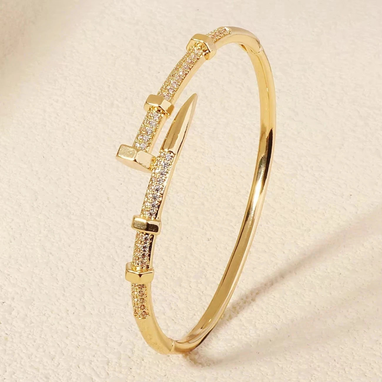 14k Yellow gold plated trendy bangle bracelet AAA quality cubic zurconia accents
