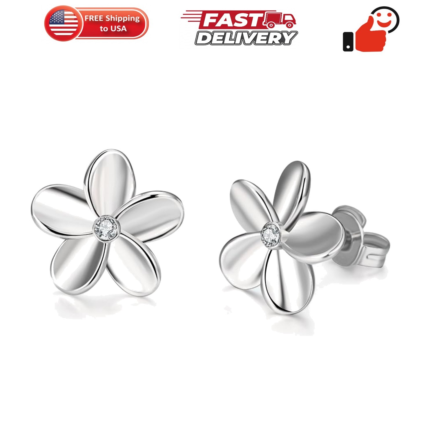 14K Cubic Zirconia Rose Gold Rhinestone Flower Stud Earring for Women Girls C…