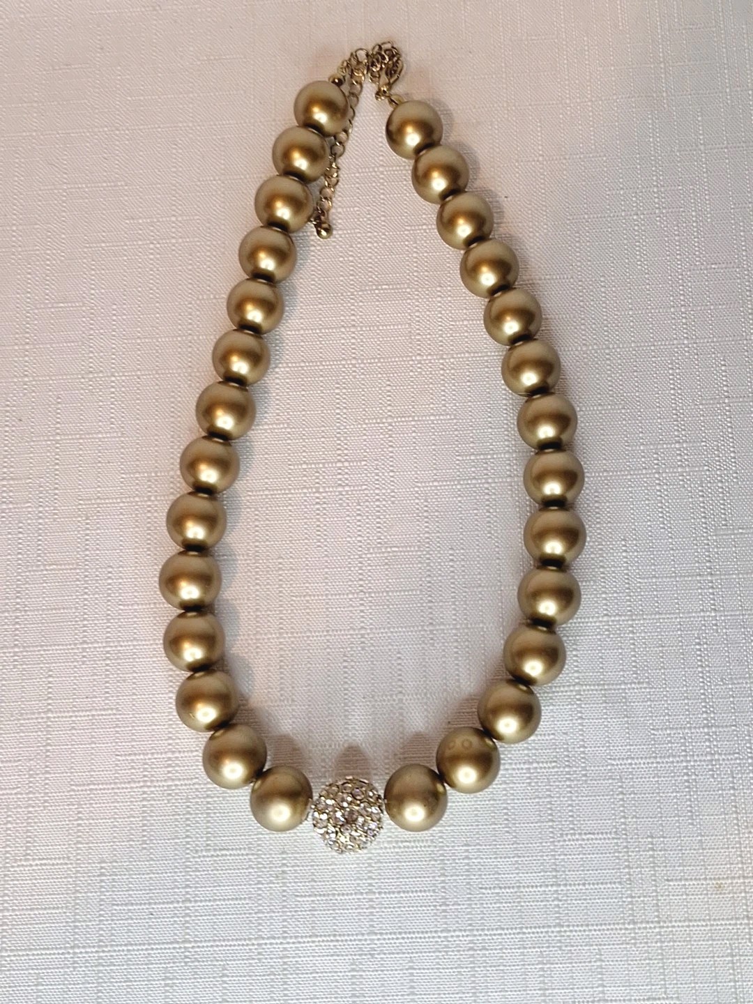 Metal Faux Pearl Necklace With Crystal Ball Accent