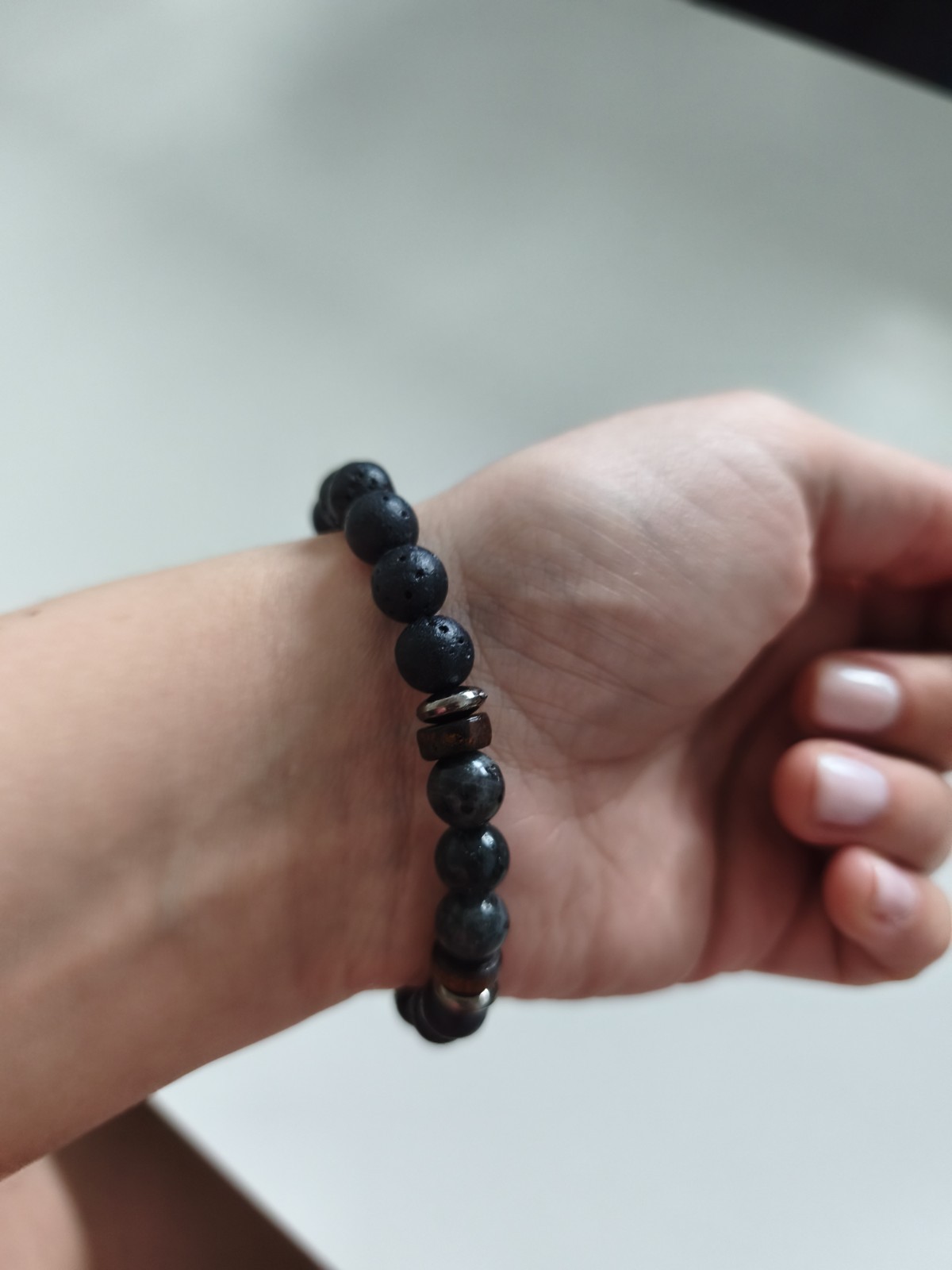 Unisex Black Lava Rock & Obsidian Beaded Bracelet