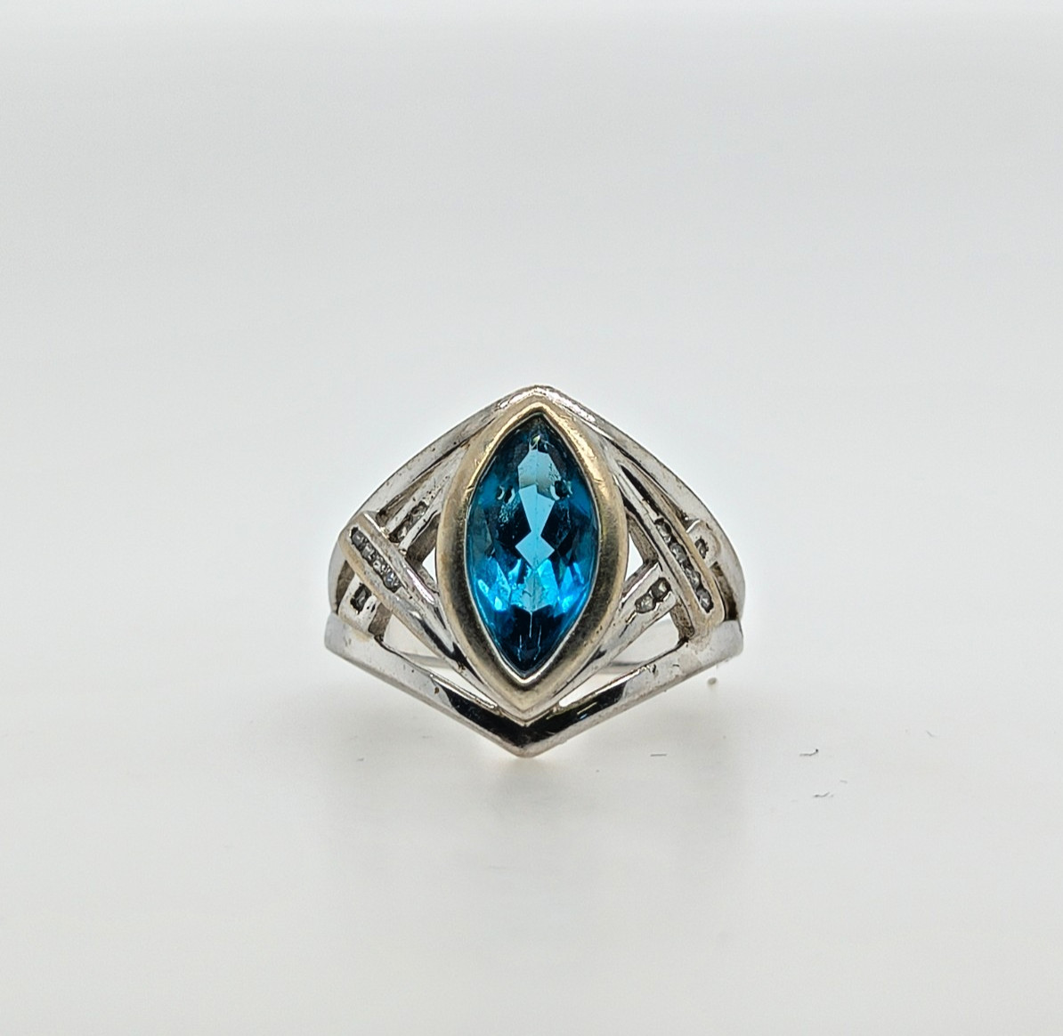 Sterling Silver Blue Topaz Criss Cross Ring for Women Size 10