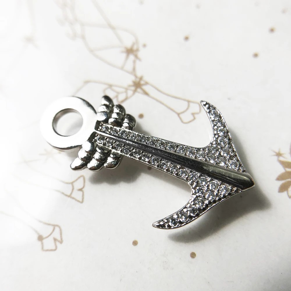 925 Silver Anchor Ship Cubic Zircona Pendant Charm