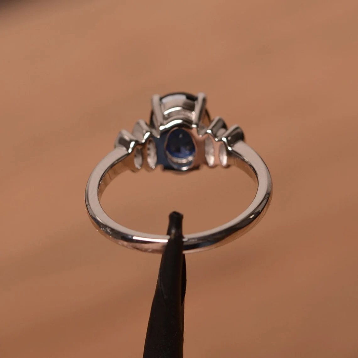 2CT Sapphire Lab Created Oval Gemstone 925 Silver Plated Cocktail Ring Duty Free