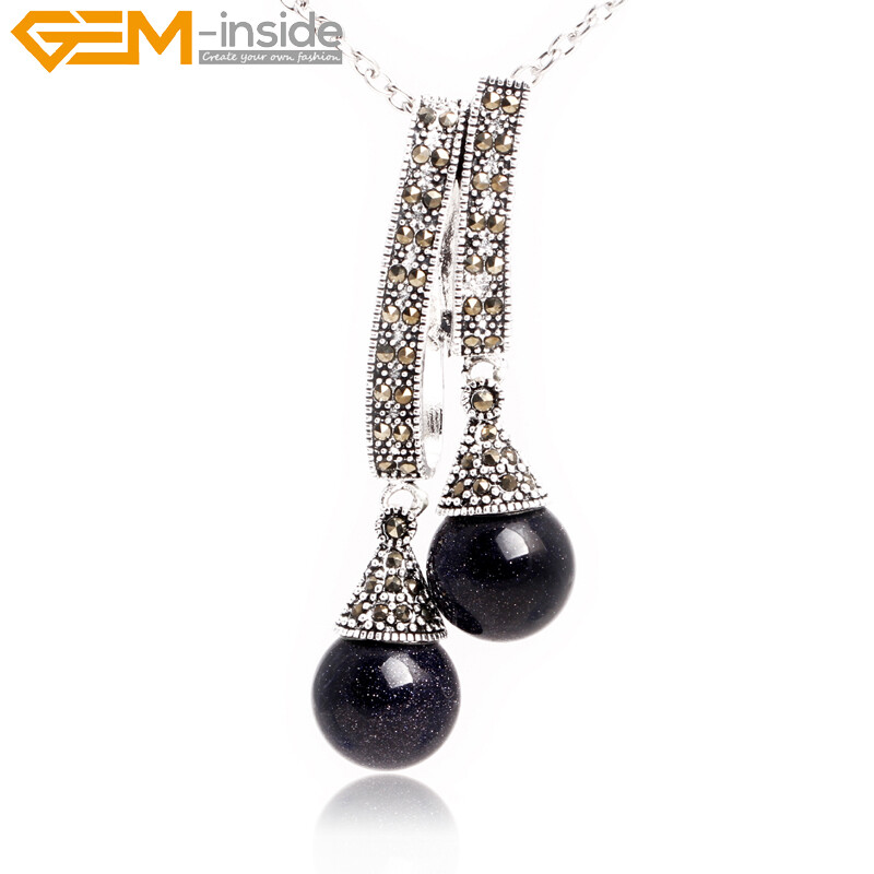 Silver Crystal Marcasite Gemstones Double Enhancer Jewelry Necklace Pendant 12mm