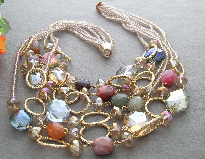 lady jewelry 6 Strands Multi color Agate Crystal Necklace 20″ free shipping