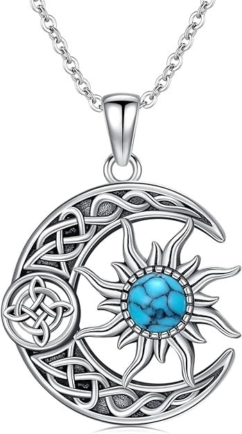 Witches Knot Necklace 925 Sterling Silver Turquoise Witch Pendant Sun and Moo…