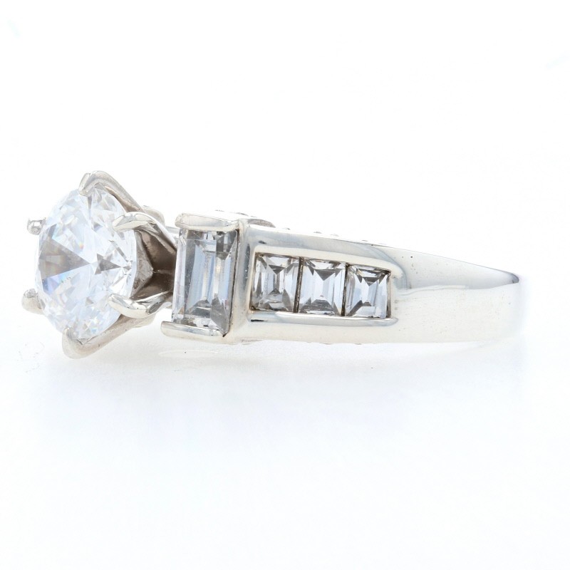 Sterling Silver Cubic Zirconia Engagement Ring – 925 Round & Baguette 2.80ctw