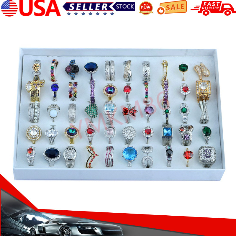 20Pcs Mixed Crystal Rings For Women Bulk Wholesale Fashion Jewelry