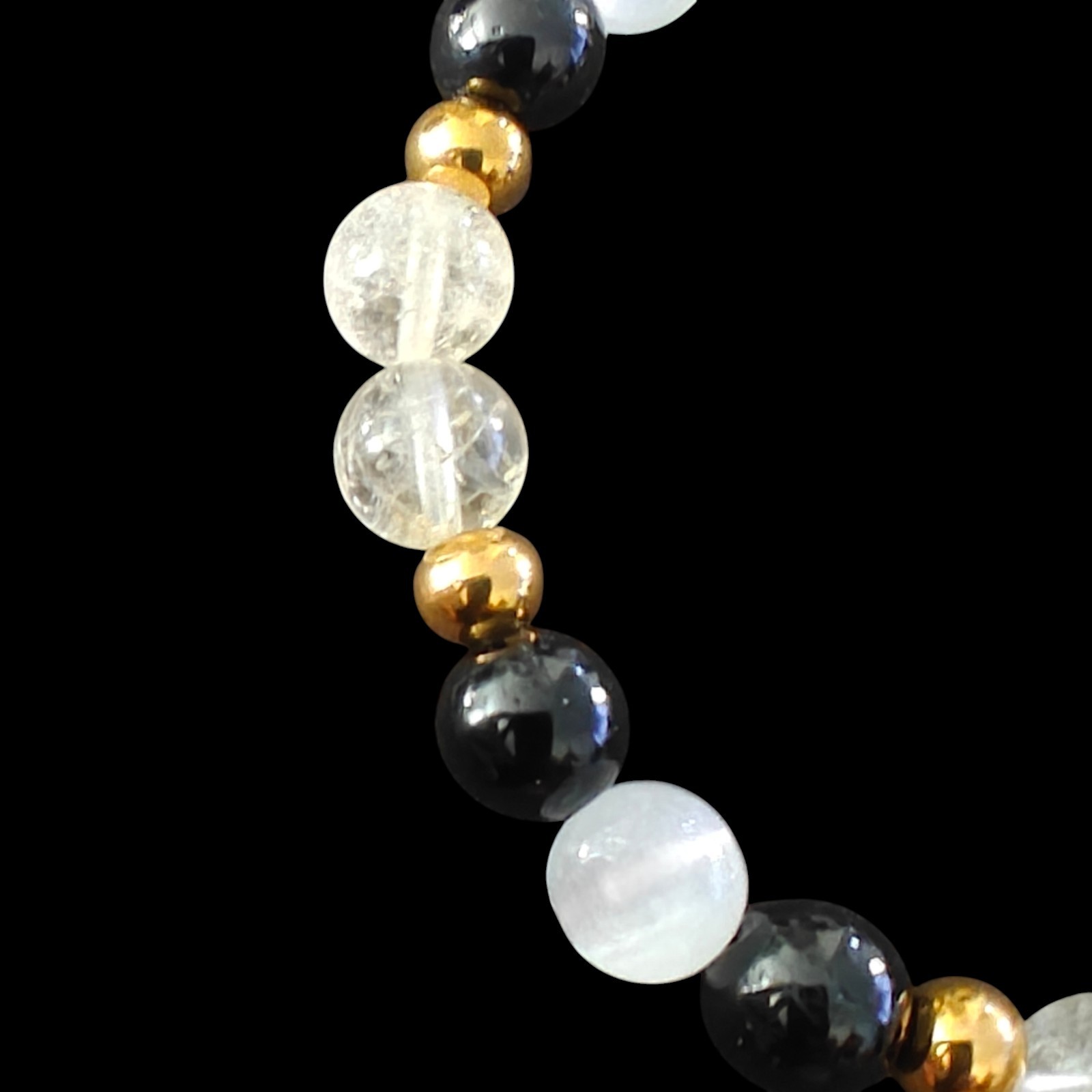 Citrine Selenite Black Tourmaline, Gold Plated Stainless Steel Spacers Bracelet