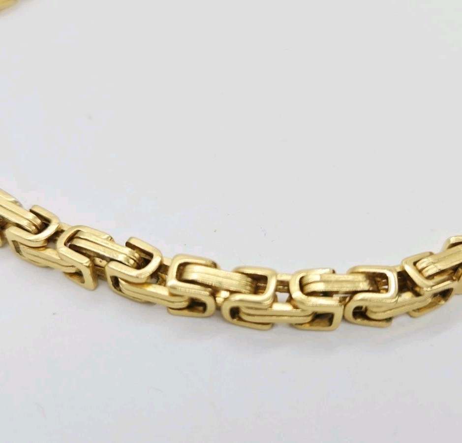 Byzantine Stainless Steel Necklace Link Chain Curb Rope Box Gold tone 24 in