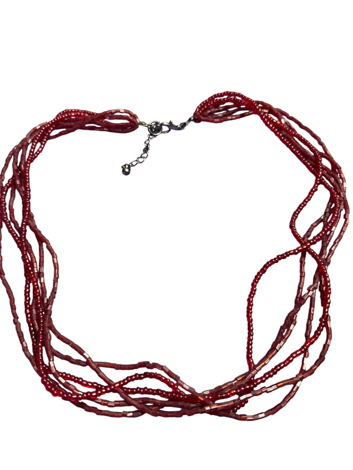 Red Glass Seed Bead Necklace Multi Strand 17 – 19 inches Long