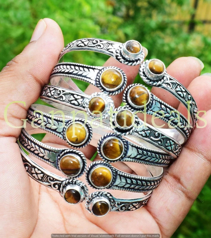 Tiger Eye Gemstone Bangles 100pcs Wholesale Lots 925 Silver Plated Jewelry