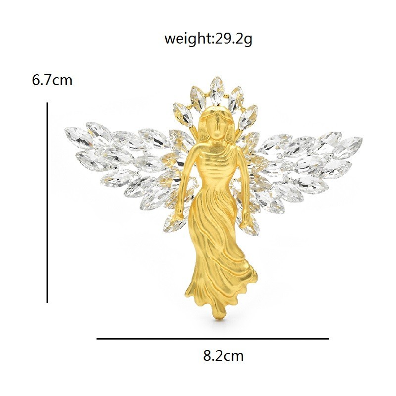 Crystal Angel Brooch Gold Tone Rhinestone Wing Pin Statement Lapel Gift Jewelry