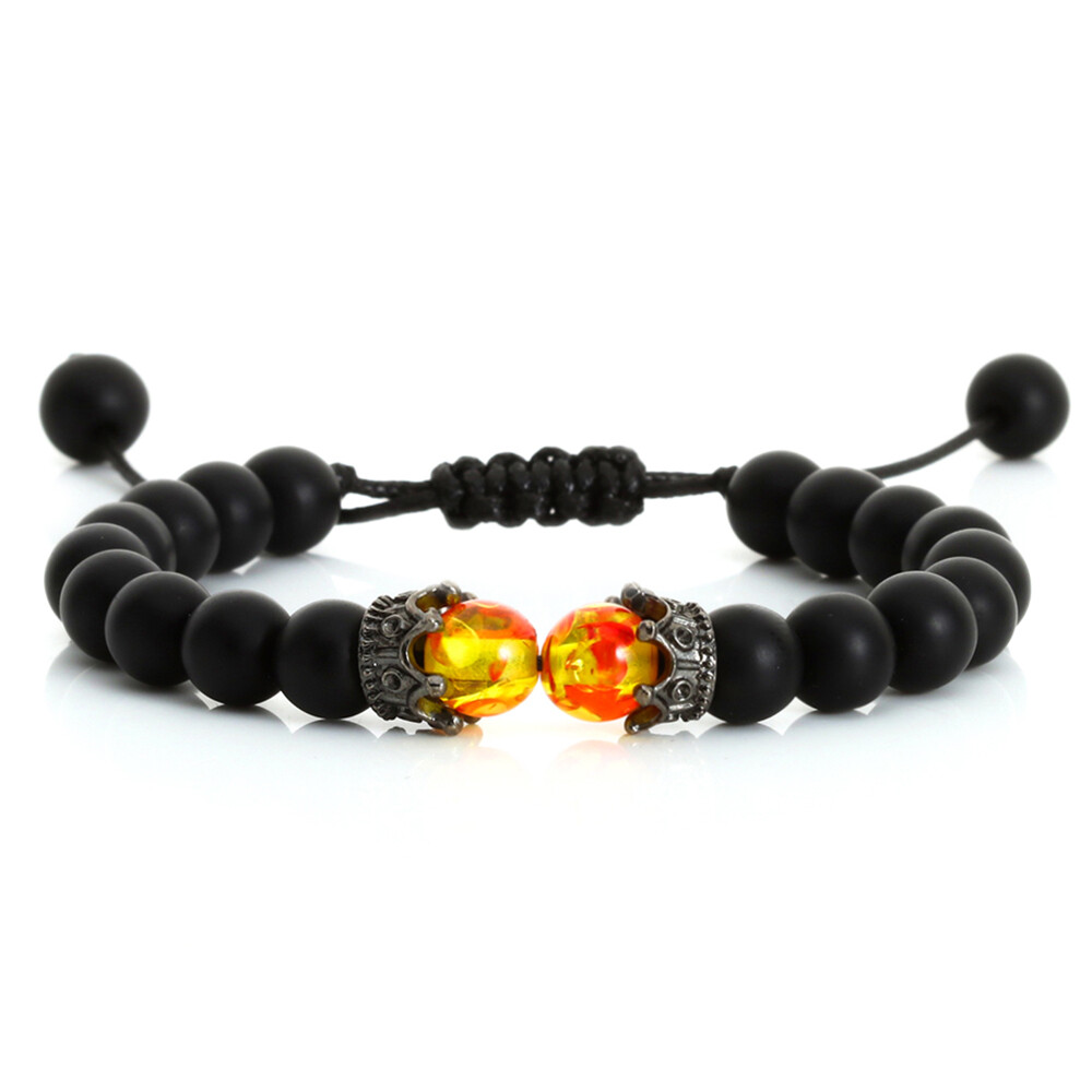 Black Lava Stone Crown Charm Tiger Eye Beads Braided Bracelet For Men Women Gift