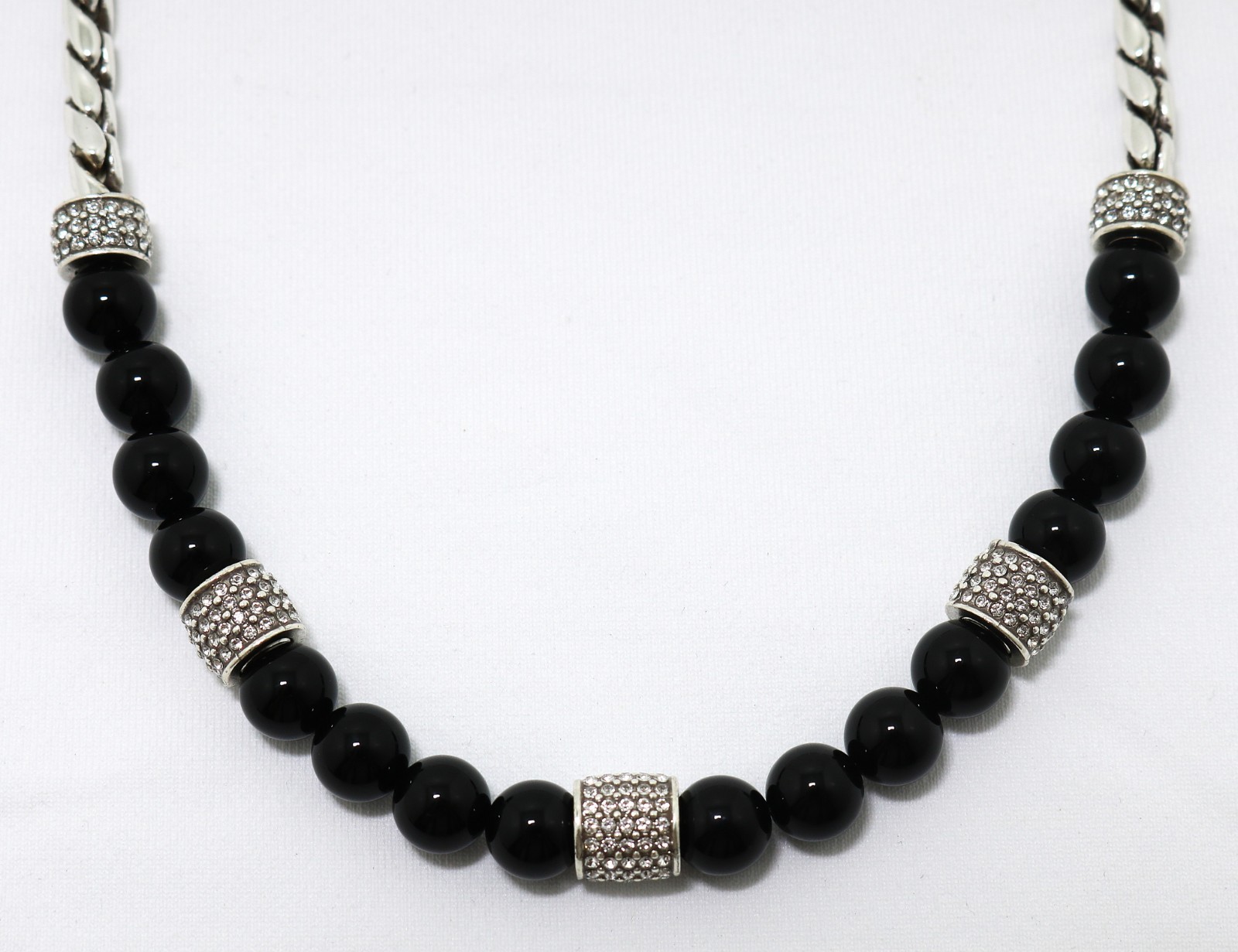 Brighton Rare CONTEMPO NWT $168 Black Onyx Beaded Clear Crystal Necklace