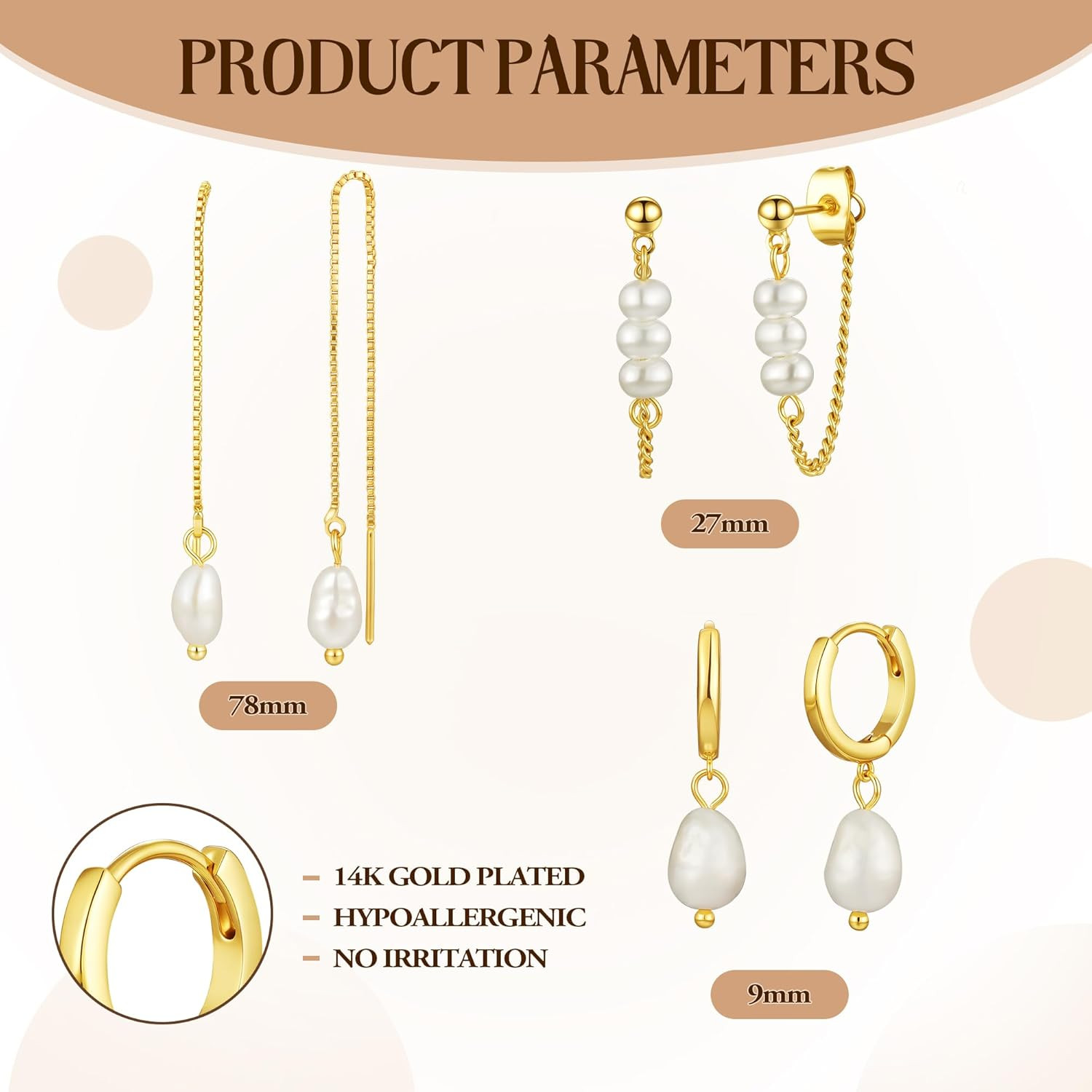 Pearl Earrings Set for Women Trendy Dainty Pearl Dangle Hoop Earrings Mismatched