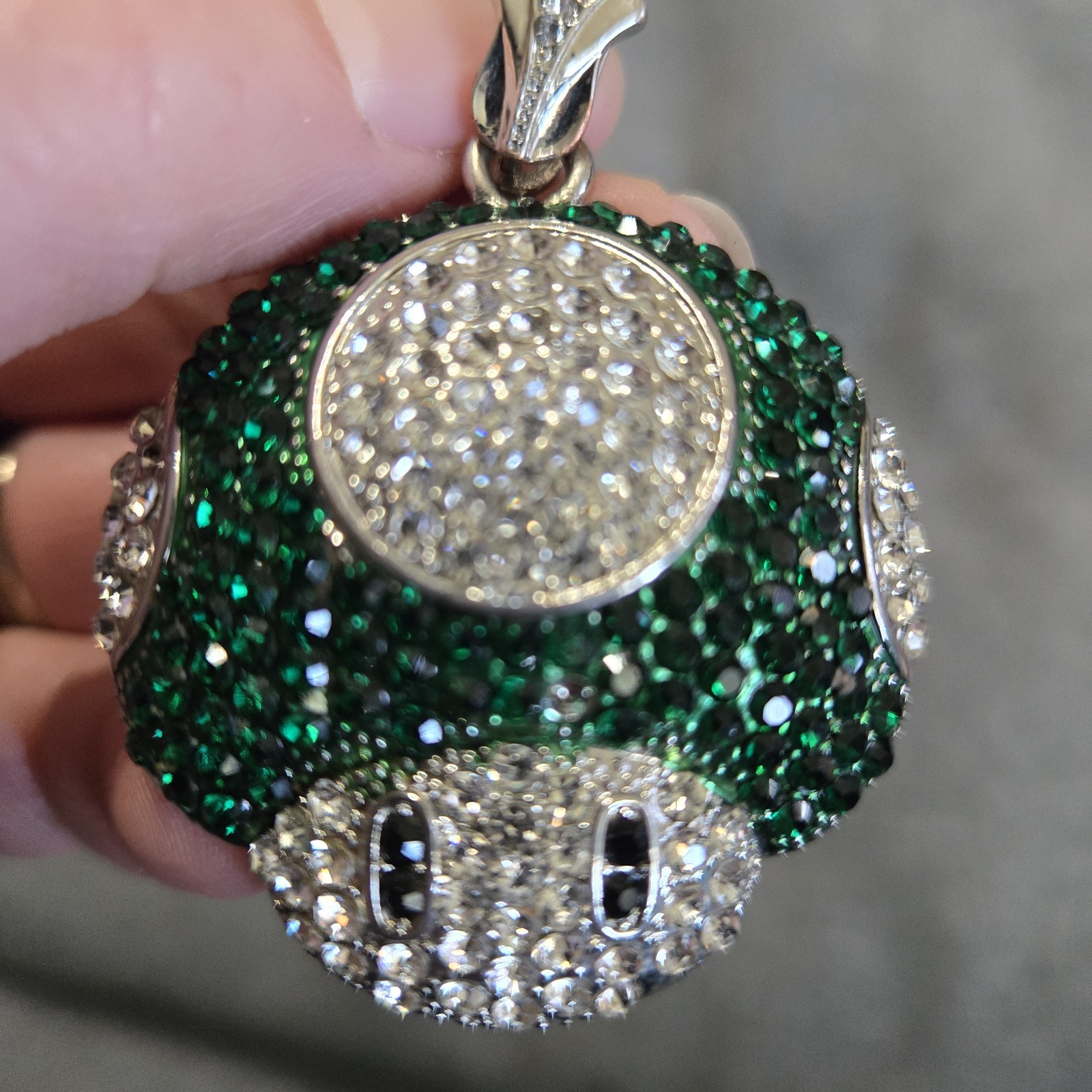 Iced Out Green Mushroom Pendant Mario Luigi Nintendo 1UP Hip Hop Bling No Chain