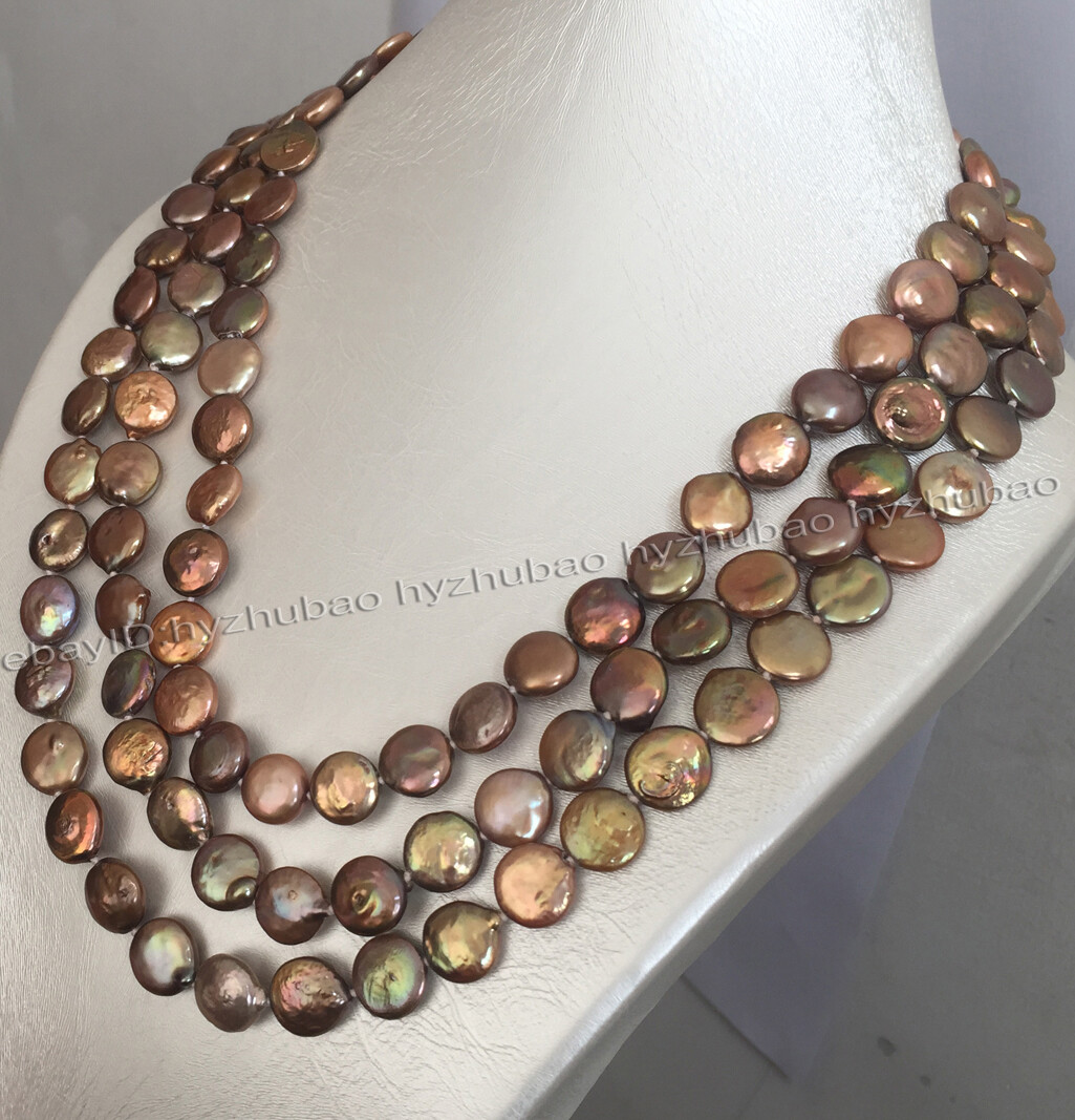 16″ 18″ 25″ 36″ 50″ 100″ 11-12mm Genuine Chocolate Pearl Coin Beads Necklace AA+
