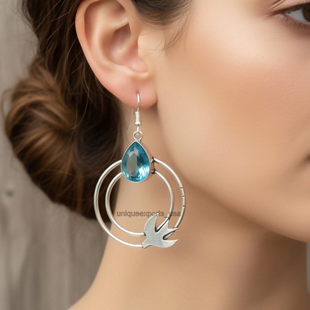 Swiss Topaz Gemstone 925 Sterling Silver Earring Handmade Jewelry Gift For Her