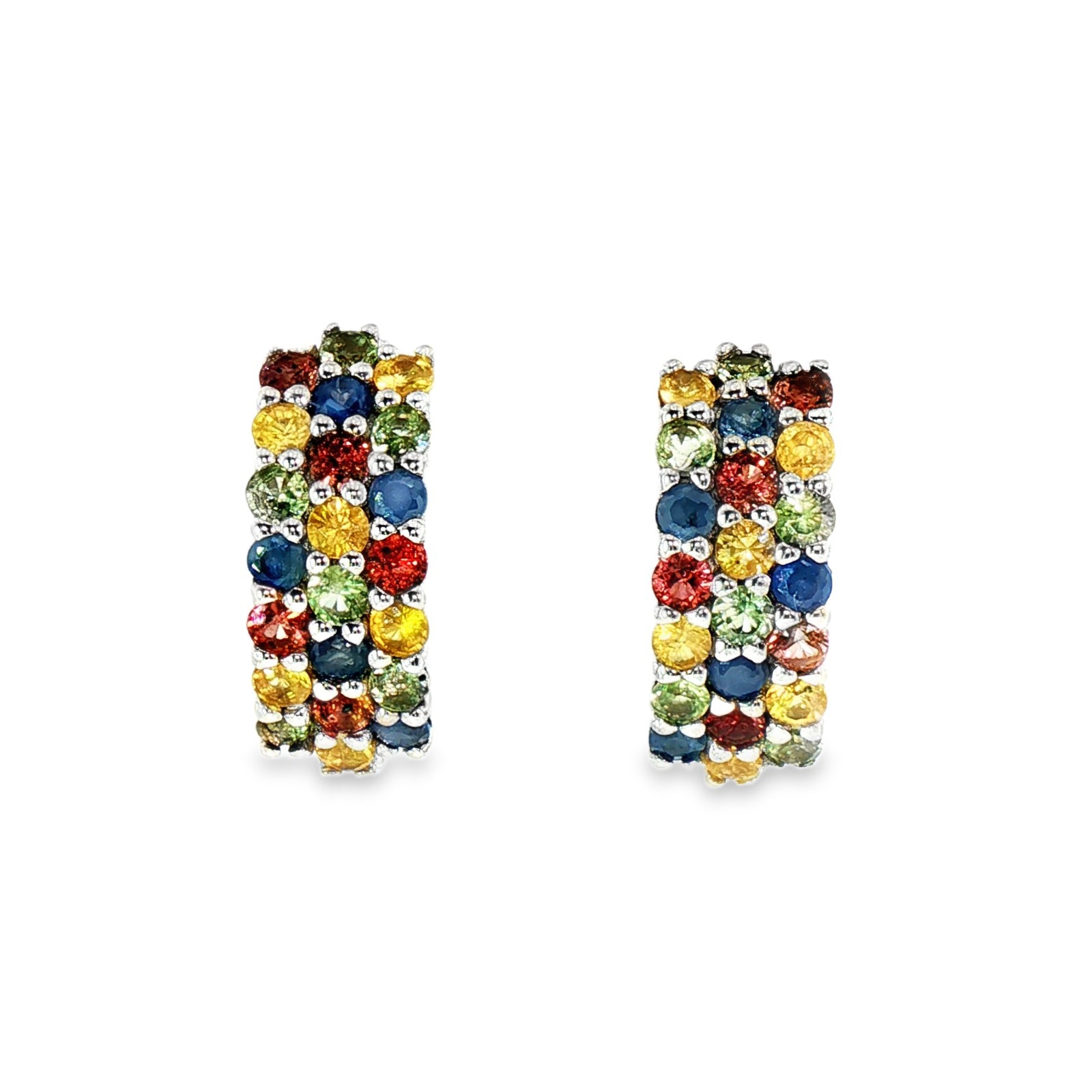 925 Sterling silver Earing Round 2.50MM Multi-Sapphire Gemstone Jewelry.