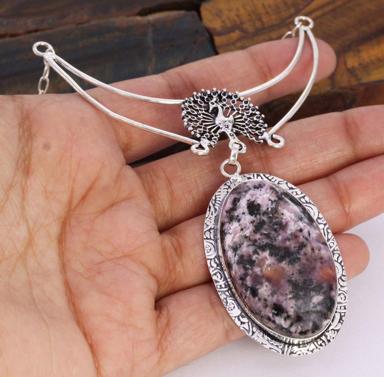 Charoite 925 Silver Plated Handmade Necklace of 16″