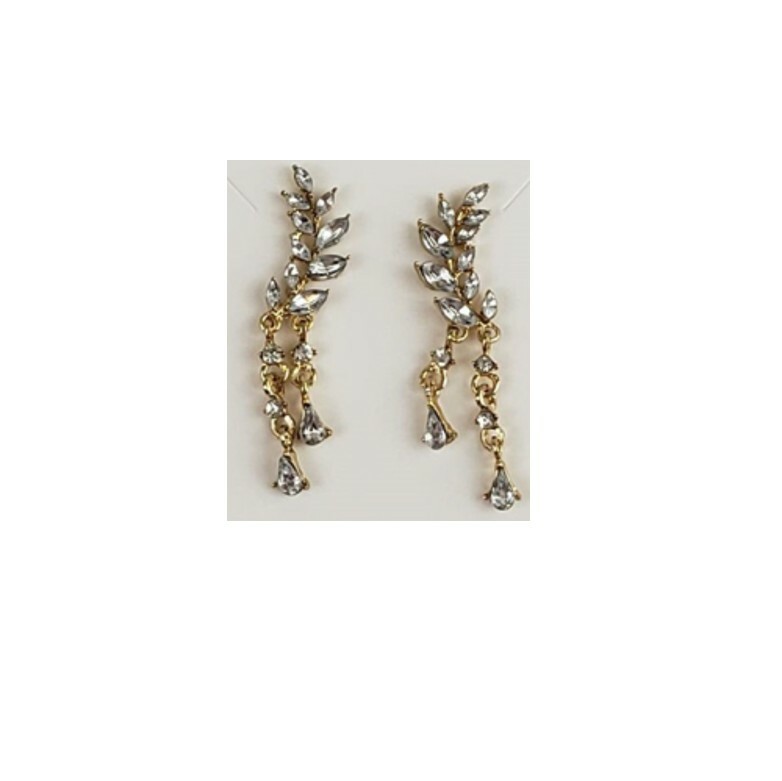 Gold & Rhinestone Dangle Earrings Approx 1.5 Inches NWOT