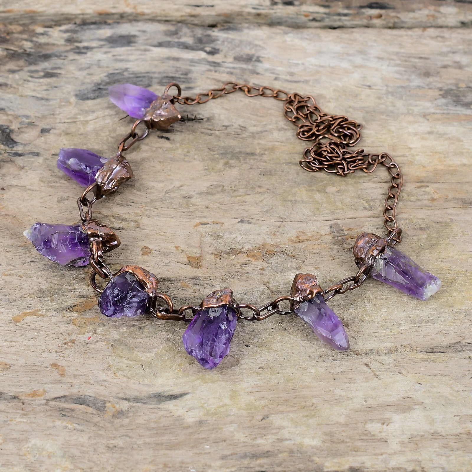 African Amethyst Rough Copper Electroformed Chain Adjustable Necklace 18.0″