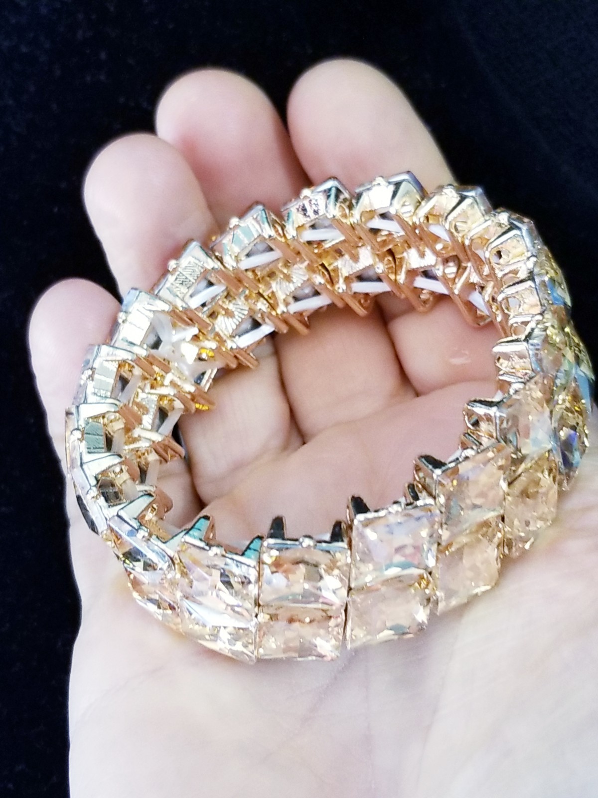 Topaz Gold Rhinestone Stretch Bracelet Statement Drag Pageant Prom Bridal