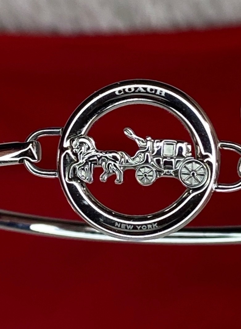 Authentic COACH Open Circle Silver Carriage Bangle Bracelet