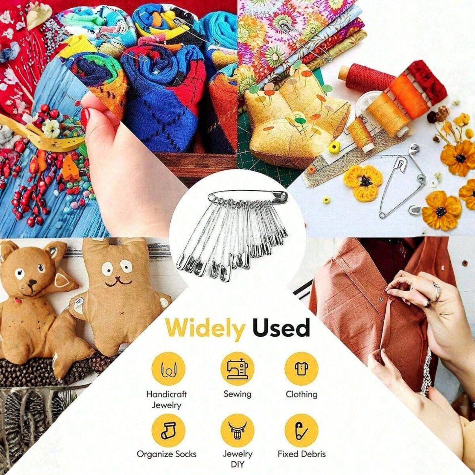 100PCS Safety Pins Assorted Sizes Heavy Duty Rust-Proof Large Brooch For Clothes