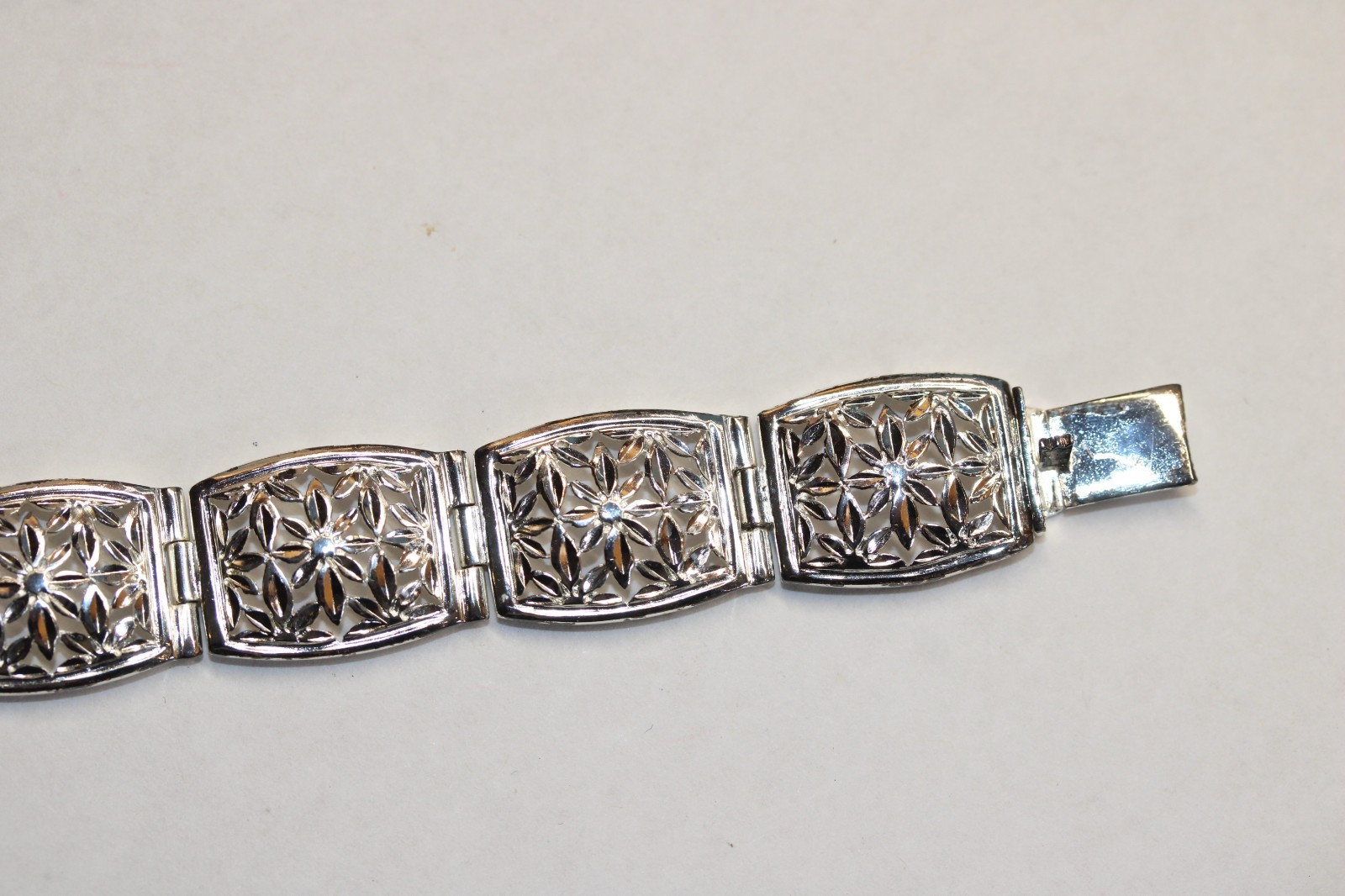 Vintage 925 Sterling Silver Floral Filigree Panel Bracelet 7.5” Signed 21g #285