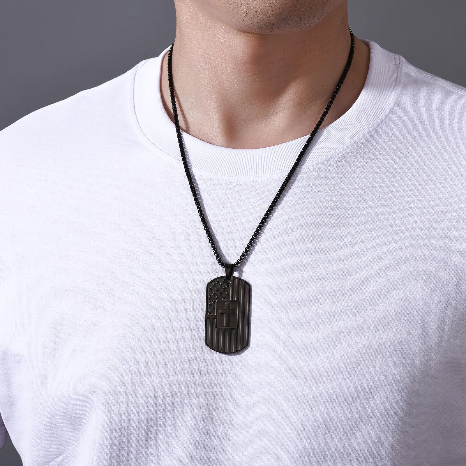 To My Son Dog Tag Cross Necklace from Mom for Birthday Graduation Gift