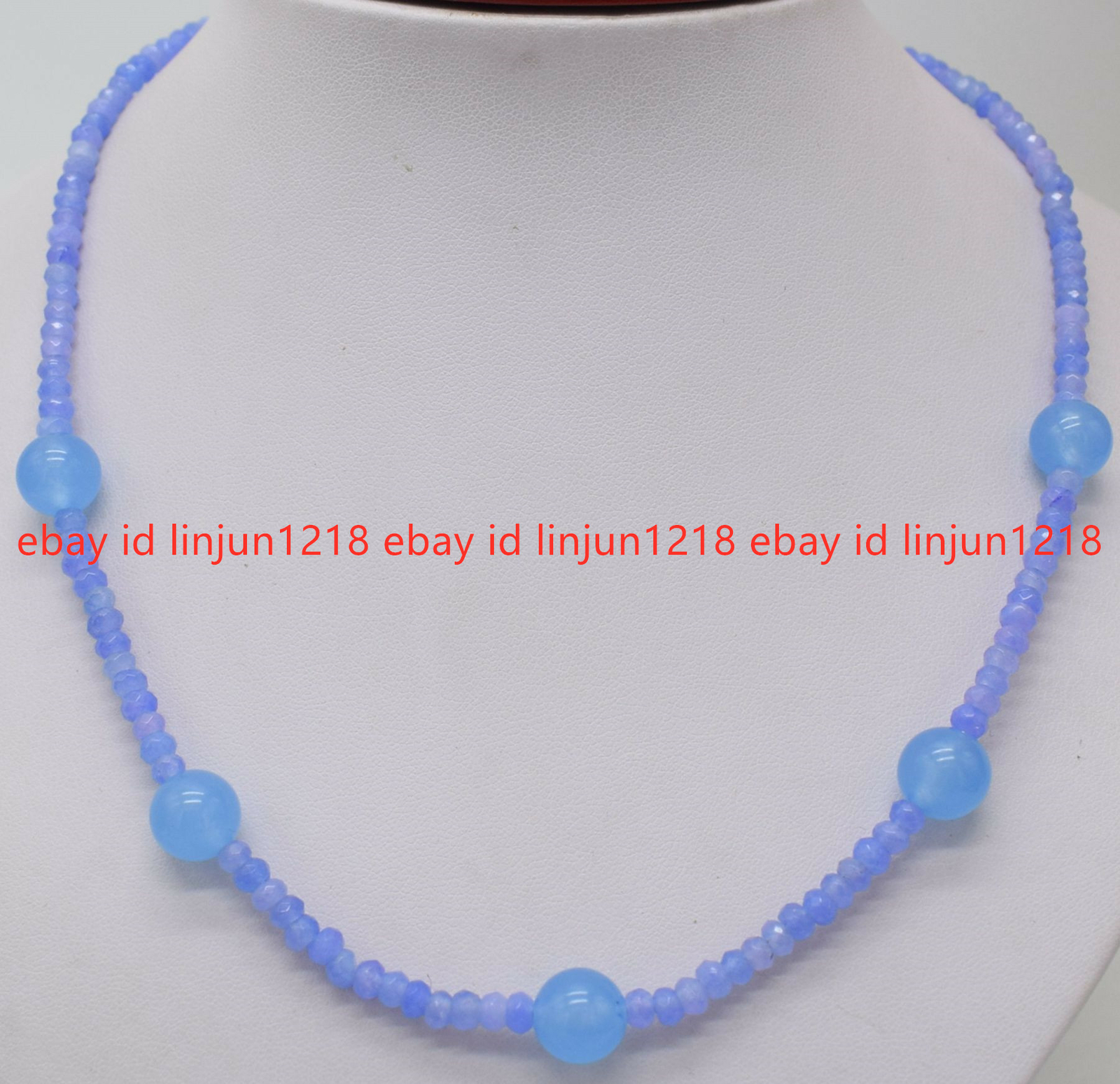 Elegant 2x4mm Blue Aqamarine Rondelle 10mm Round Gemstone Beads Neckalce 16-28″