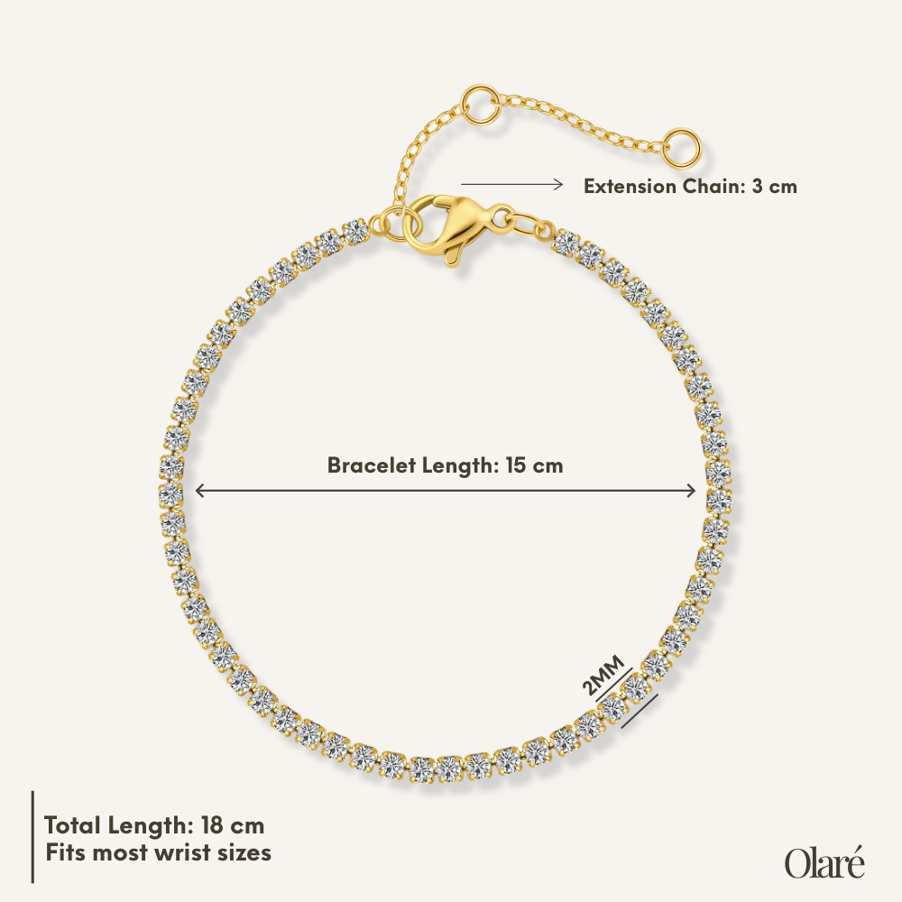 Tennis Bracelet Women 14K Gold PVD Stainless Steel White Cubic Zircon Olaré Gift