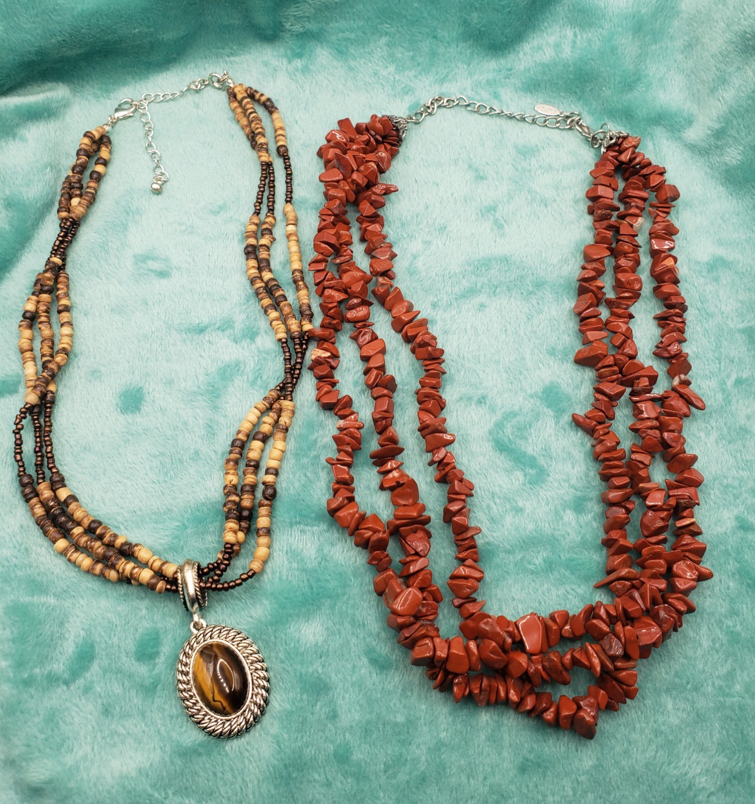 Lot of 5 Artisan Beaded Stone Necklaces Avon Tiger’s Eye EsMor Red Jasper