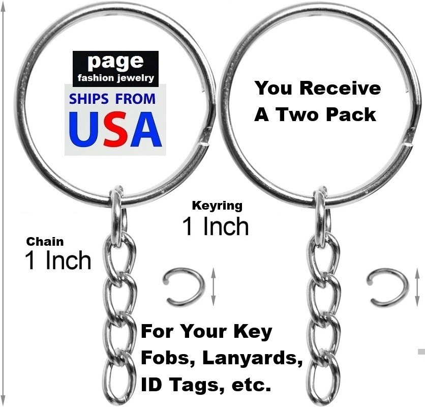 2 Sets 1″ Keyrings with 1″ Chains Plus Jump Rings- For Your Pendant, Key Fob etc
