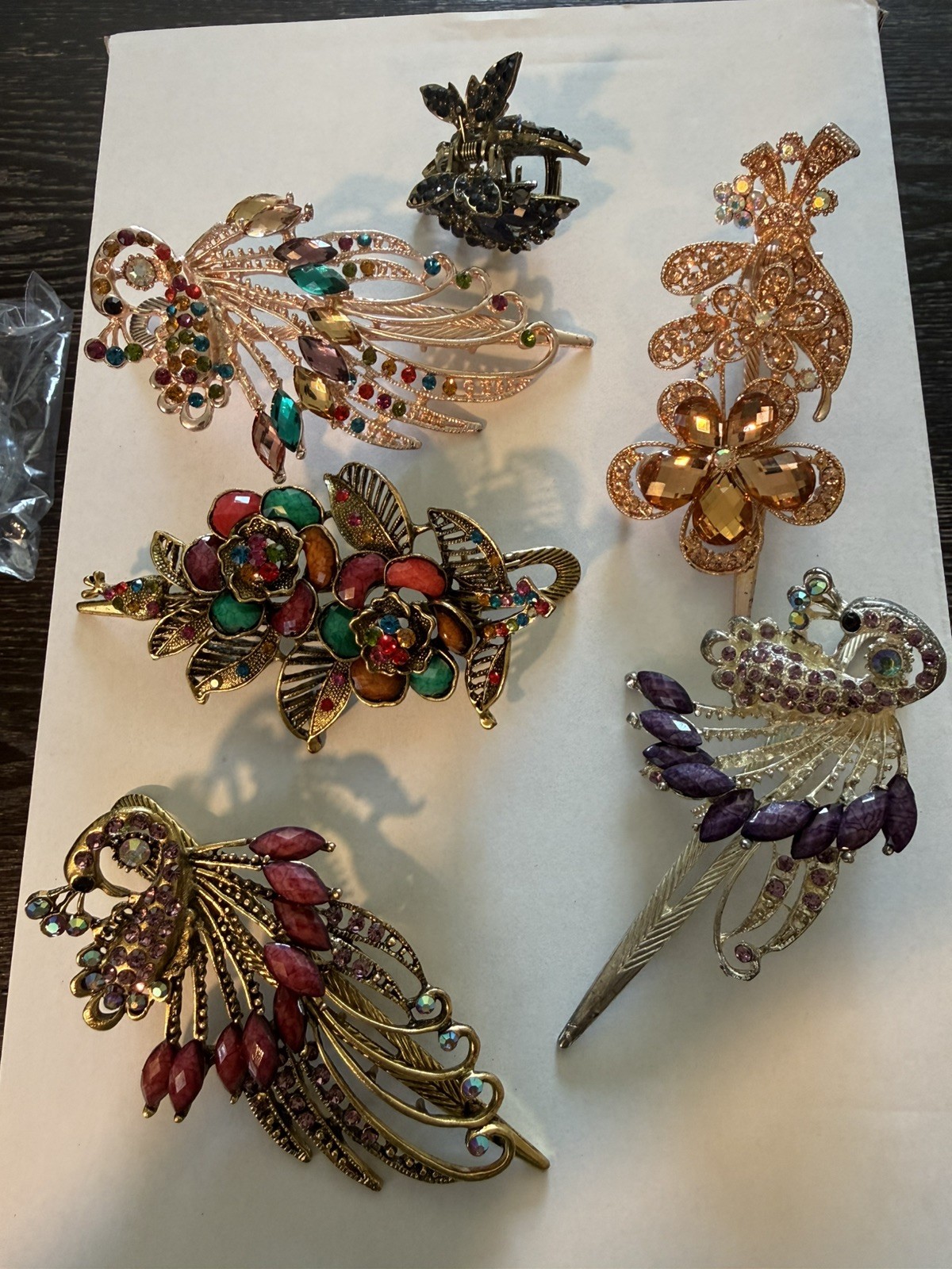 Vintage Rhinestone Colorful Hair Clips – lot of 6 Alligator Clips