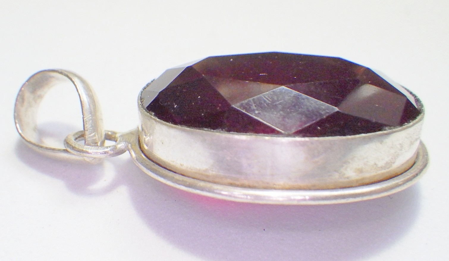 Gorgeous Signed Large Dark Red Oval Bezel-Set Crystal Pendant 1 7/8 x 1″